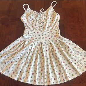 Hot Topic Ivory Frog & Mushroom Lace-Up Dress with Adjustable Straps **NWOT**